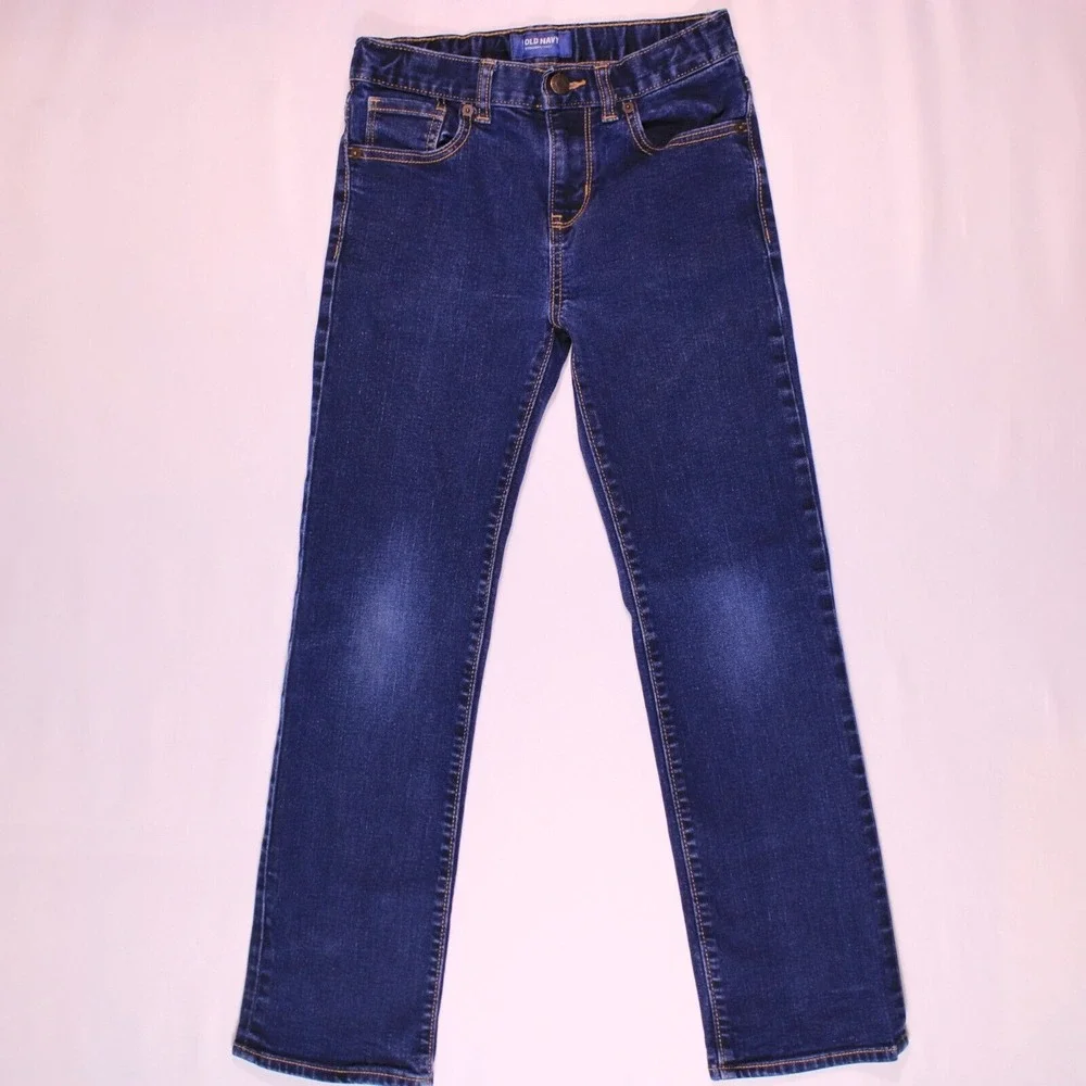 Old‎ Navy Straight Jeans Kids 12 Reg Dark Wash Denim Casual Adjustable Waistband